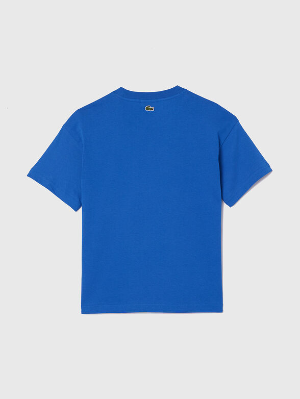 Blue cotton T-shirt with oval neckline - 2