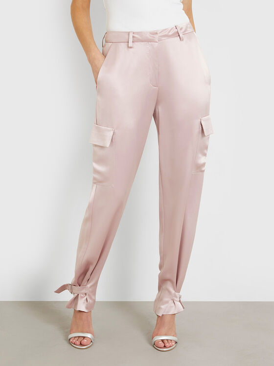 Pantaloni din satin roz MARZIA - 1