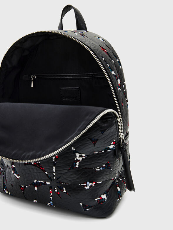 Black backpack with floral motif - 4