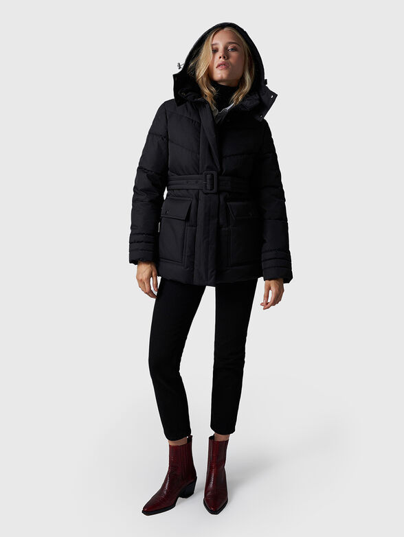 Black puffer jacket with belt - 5