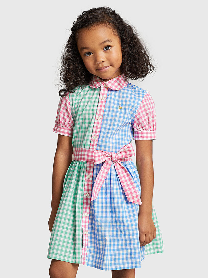 Cotton dress with plaid pattern and belt