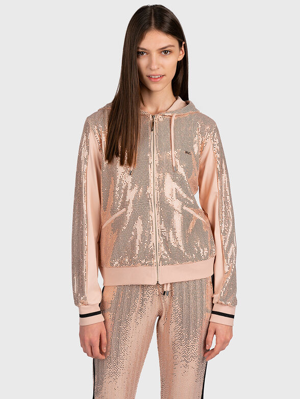 Sweatshirt with appliqued rhinestones - 1