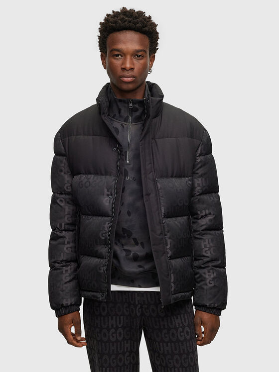 Black puffer jacket with monogram print - 1