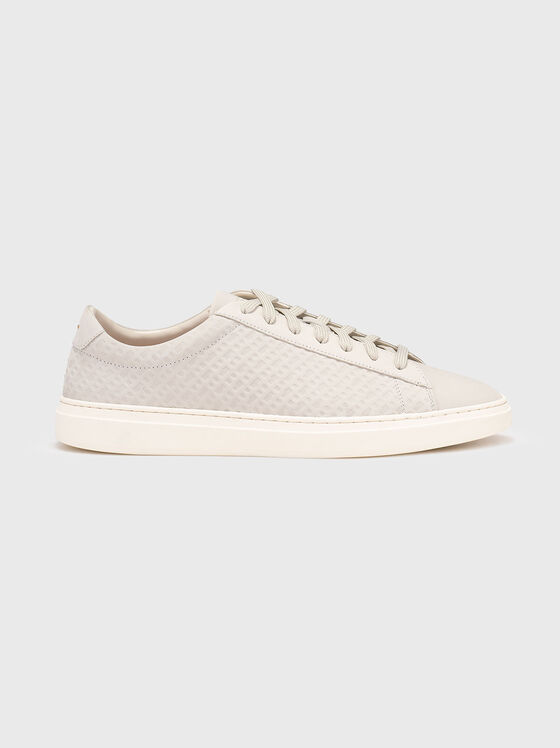 Pantofi sport gri deschis din velur cu monogramă - 1