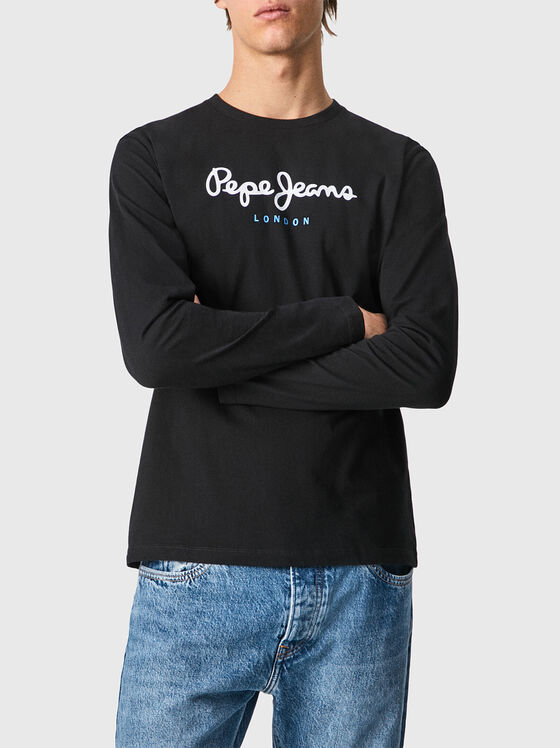 Bluză neagră EGGO cu mâneci lungi și imprimeu logo - 1