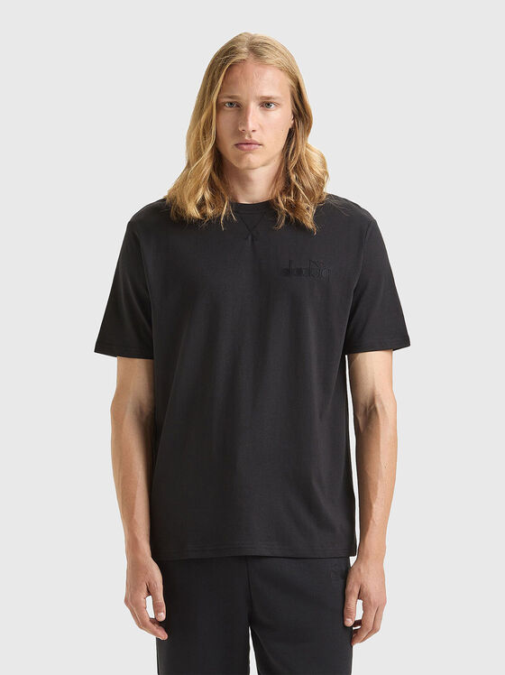 Tricou negru din bumbac cu logo  - 1