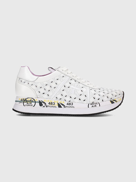 Adidași din piele CONNY cu textură perforată - 1
