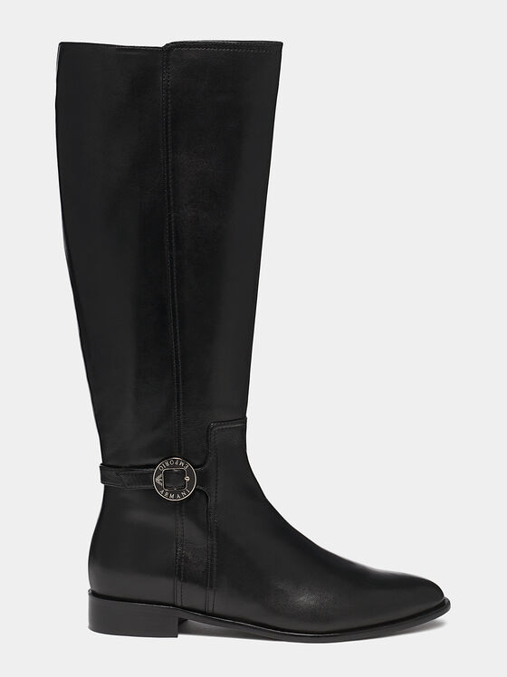 Calf leather boots with logo plate - 1