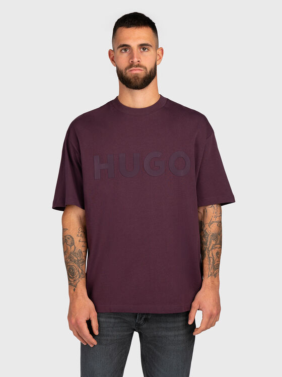 Tricou din bumbac cu decolteu oval și logo - 1