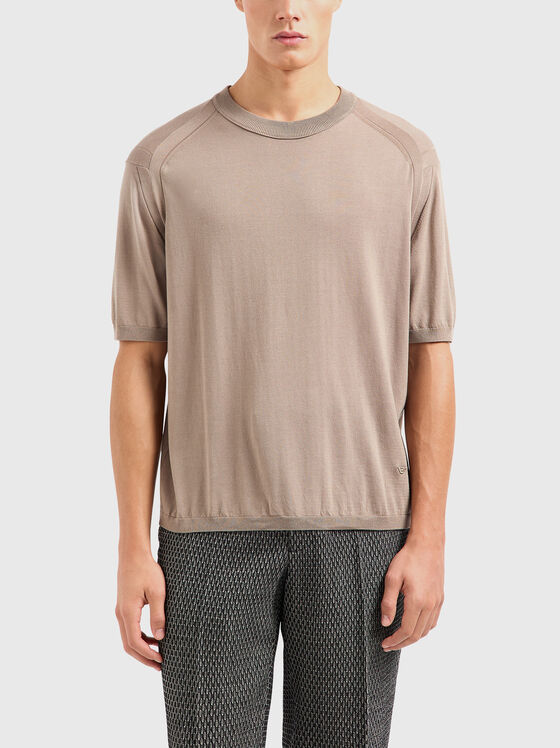 Beige T-shirt with silk blend - 1