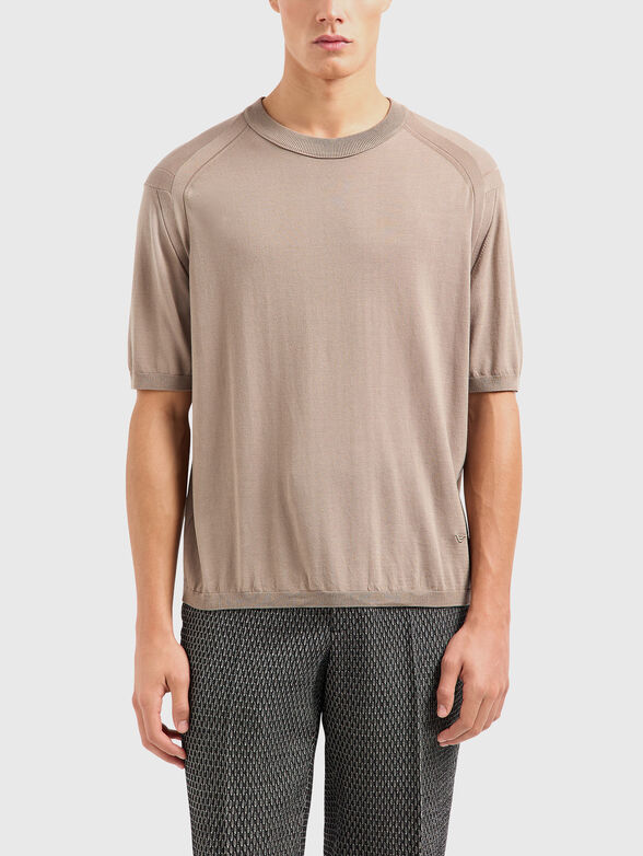Beige T-shirt with silk blend - 1