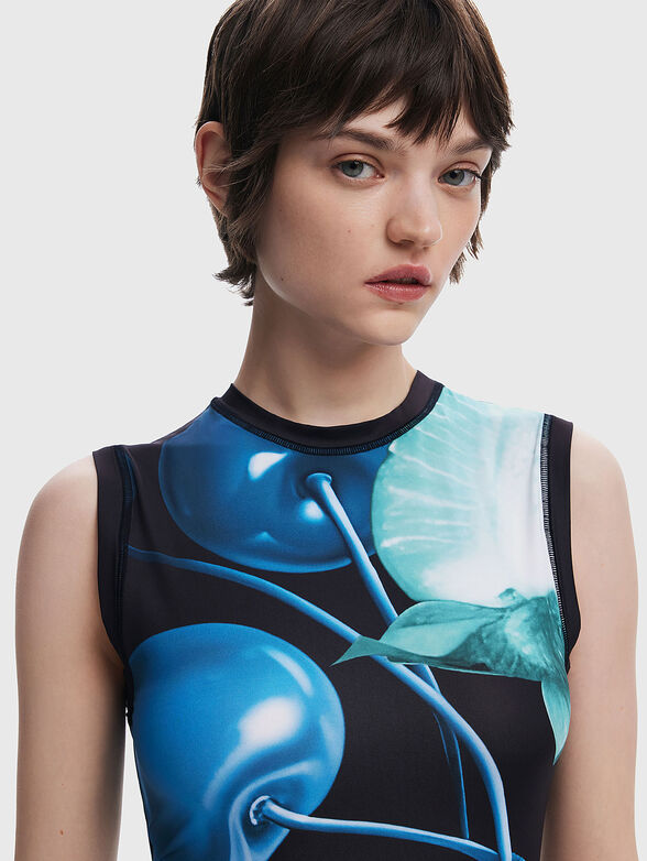 Midi dress with oval neckline and print - 4