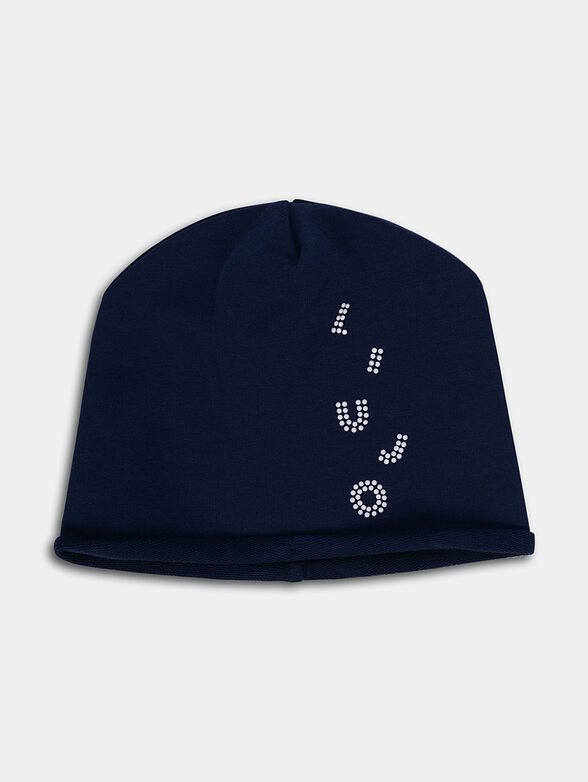 Dark blue hat with logo from applied rhinestones - 1
