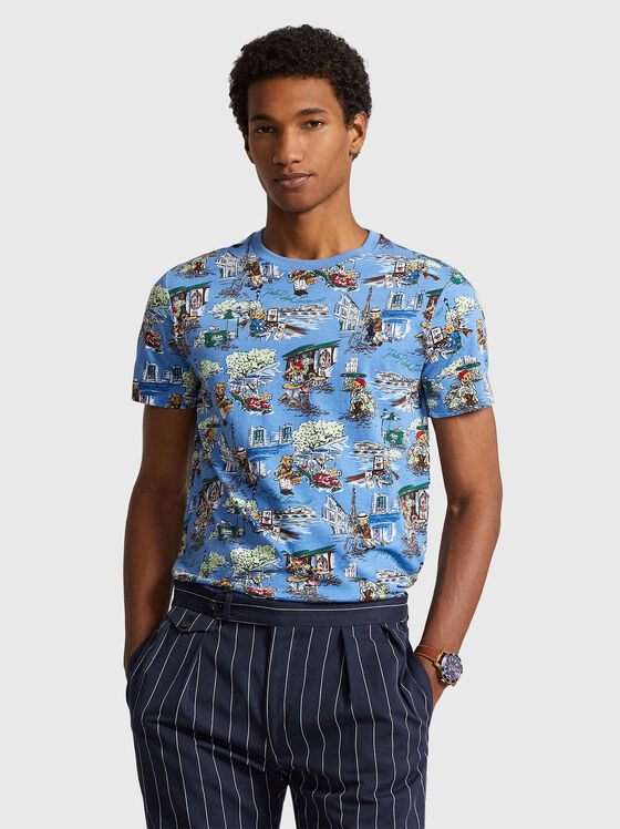 Tricou albastru cu imprimeu multicolor - 1