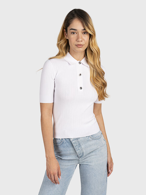 Tricou polo alb cu nasturi argintii - 1