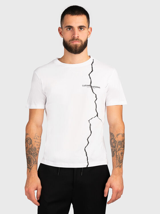 White cotton T-shirt with accent print - 1