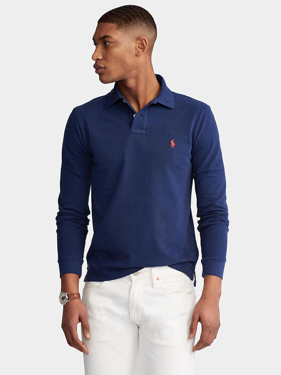 Tricou polo cu mânecă lungă, cu logo contrastant - 1