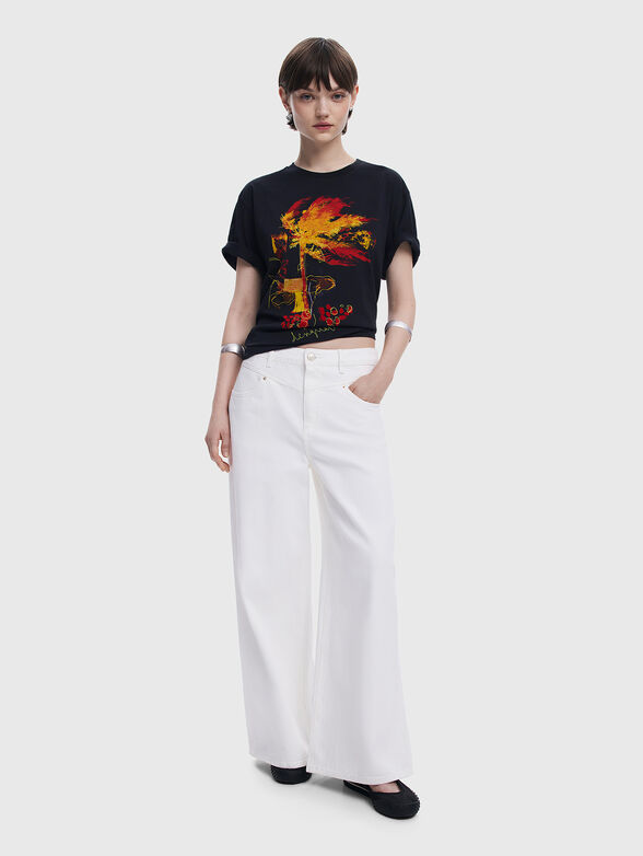 PALM cotton T-shirt with oval neckline - 2