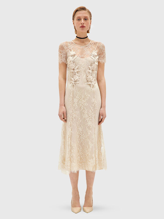 Rochie midi cu mâneci scurte și motive florale - 1
