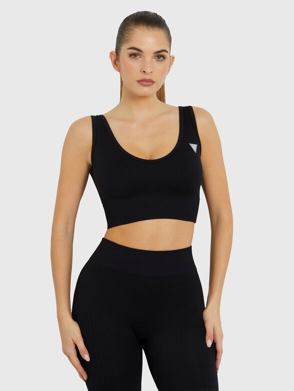 Black sports top with logo detail - 1