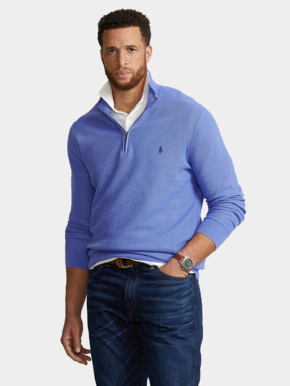 Blue cotton sweater with zip - 1