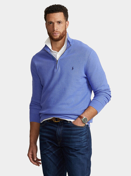 Blue cotton sweater with zip - 1