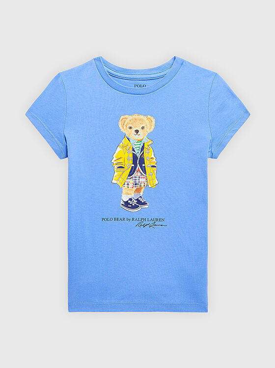 Blue cotton T-shirt with Polo Bear print - 1