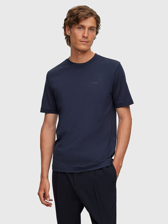 Tricou din bumbac cu logo în albastru închis - 1