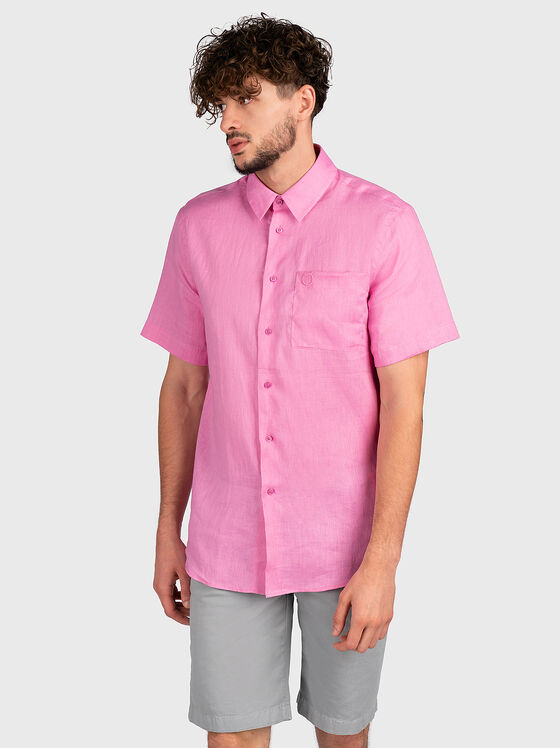Short sleeve linen shirt in fuxia color - 1
