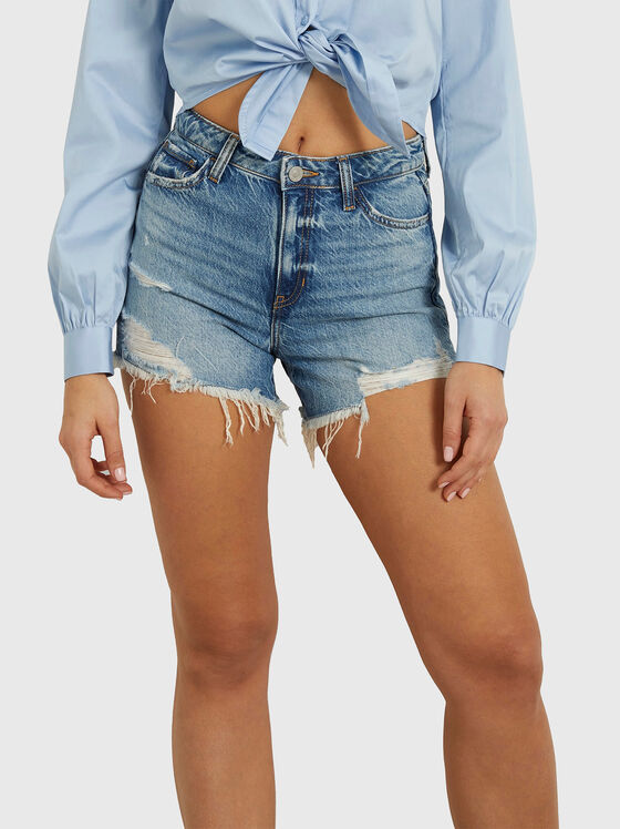 Pantaloni scurți din denim cu tiv nefinisat - 1