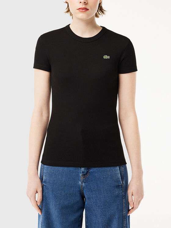 Black T-shirt with embroidered logo  - 1