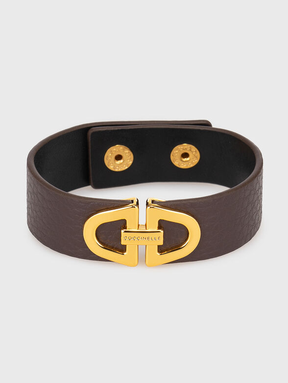 Black leather bracelet with golden detail - 1