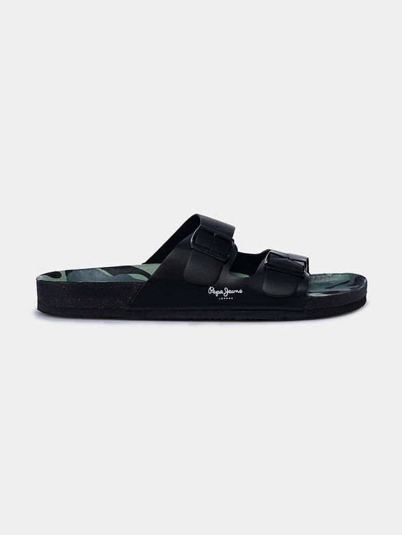 Black leather slippers - 1