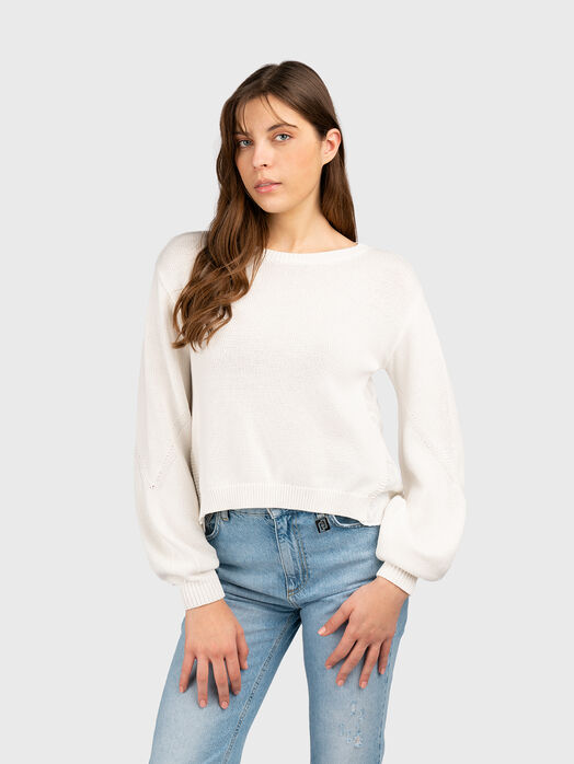 Cotton sweater with accent embroidery