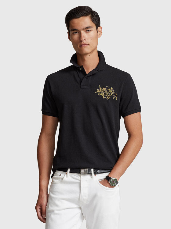 Polo-shirt with contrast embroidery and collar - 1