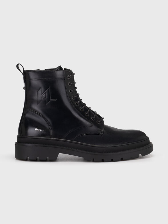 Black leather ankle boots OUTLAND with zip - 1