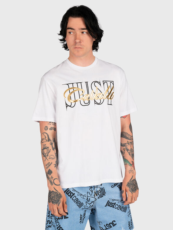 Cotton T-shirt with gold logo print - 1