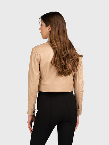 Cropped leather jacket in beige color - 3