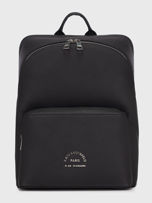 Black leather backpack with logo detail - 1