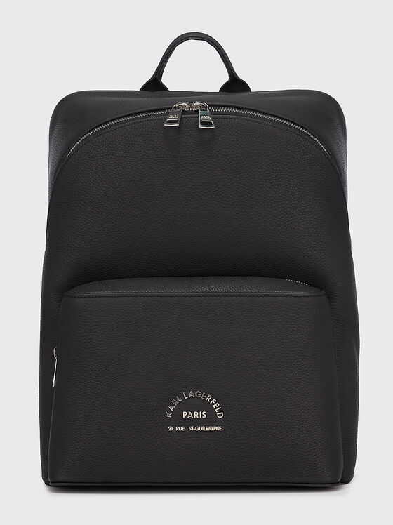 Black leather backpack with logo detail - 1