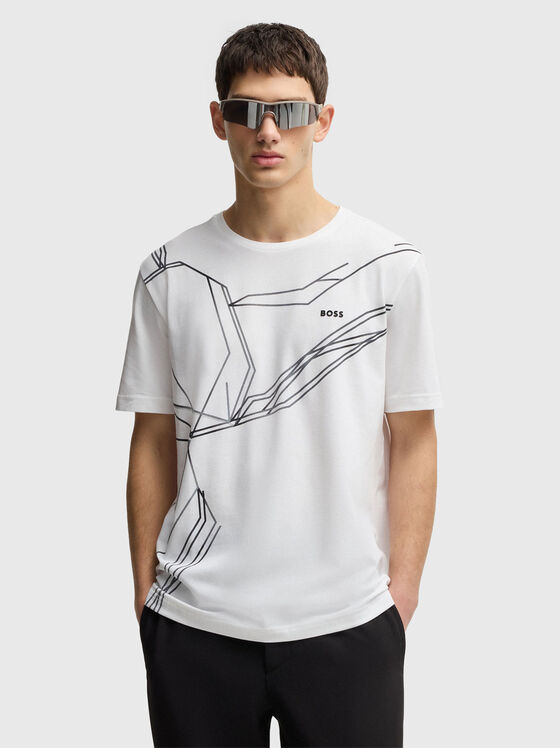 Tricou din bumbac cu decolteu oval și logo - 1
