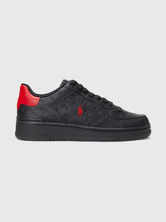 Black leather sneakers with red accents - 1