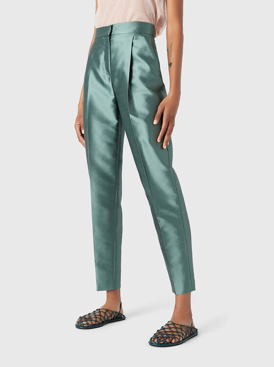 Green silk blend trousers  - 1