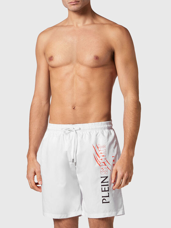 Pantaloni scurți de plajă albi cu logo în contrast - 1