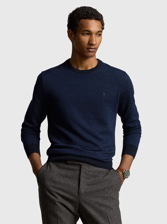 Navy blue sweater with an oval neckline - 1