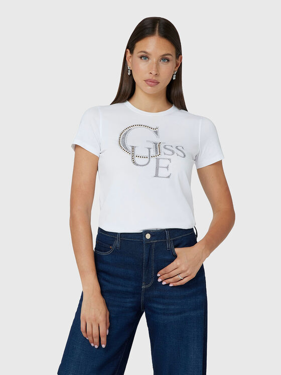 Tricou alb cu pietricele aplicate - 1