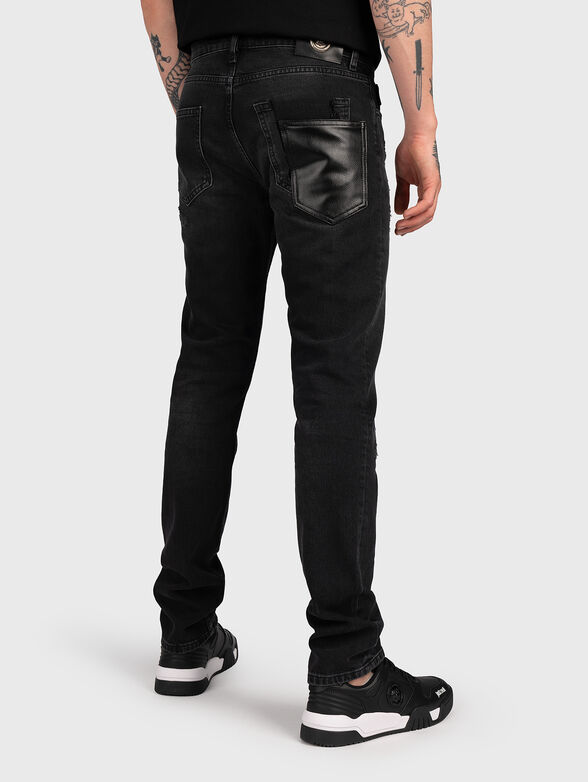 Black slim jeans with leather detail - 2