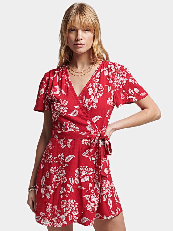 Rochie roșie cu motive florale - 1