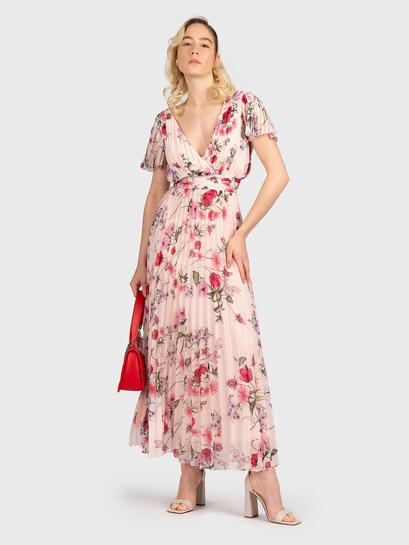 Long pleated dress with floral print - 1