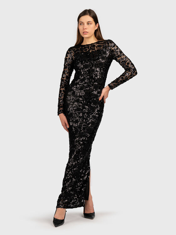 Rochie neagră lungă cu paiete - 1